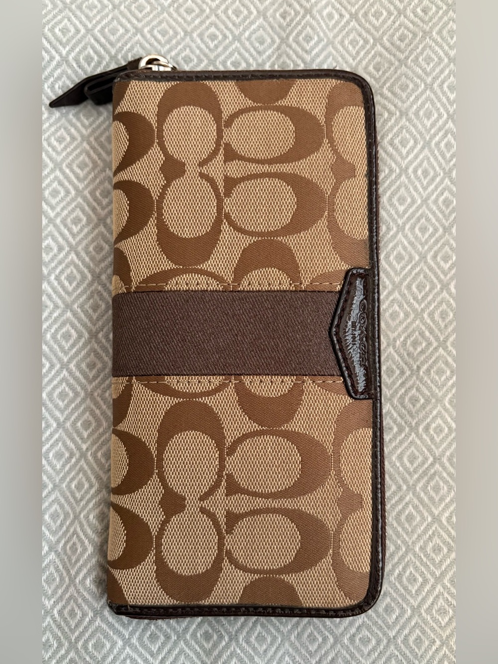 Coach Brown Signature Canvas Zip-Around Wallet
